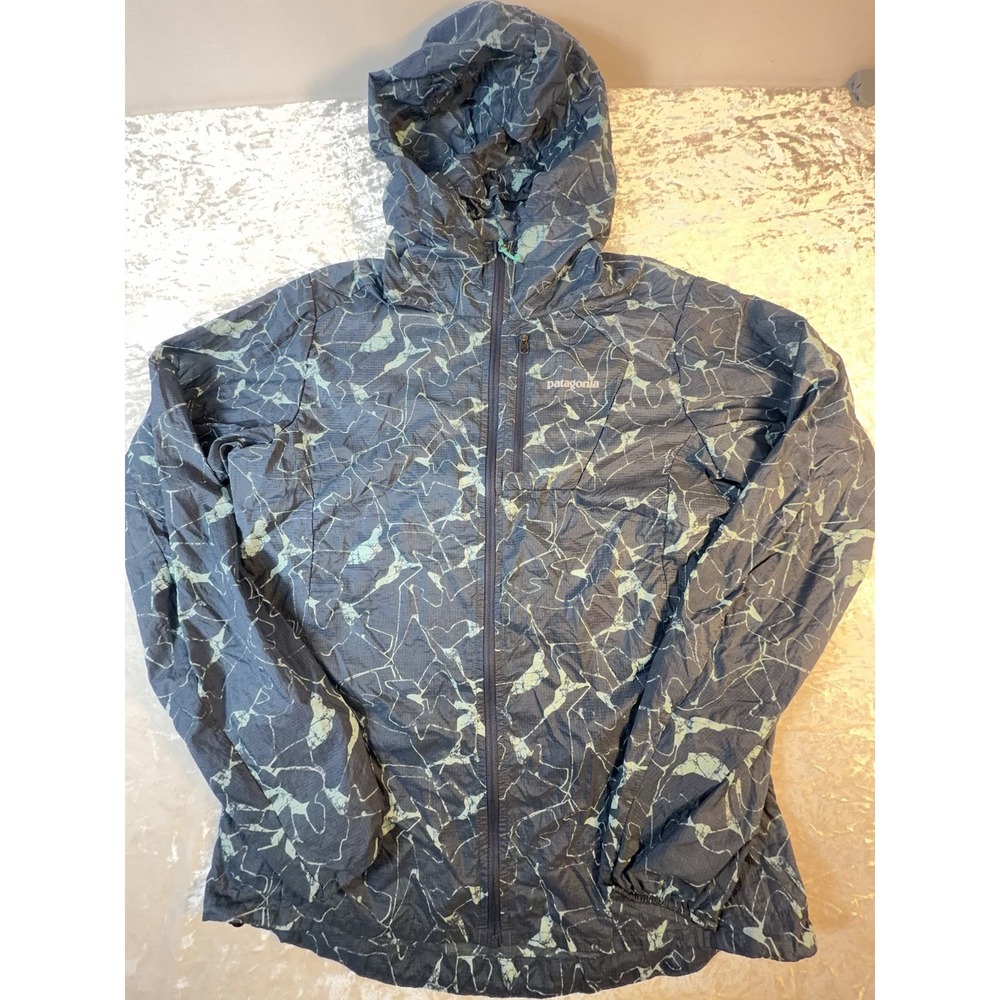 Patagonia Houdini Jacket Women S Blue Print Hooded Windbreaker Lightweight